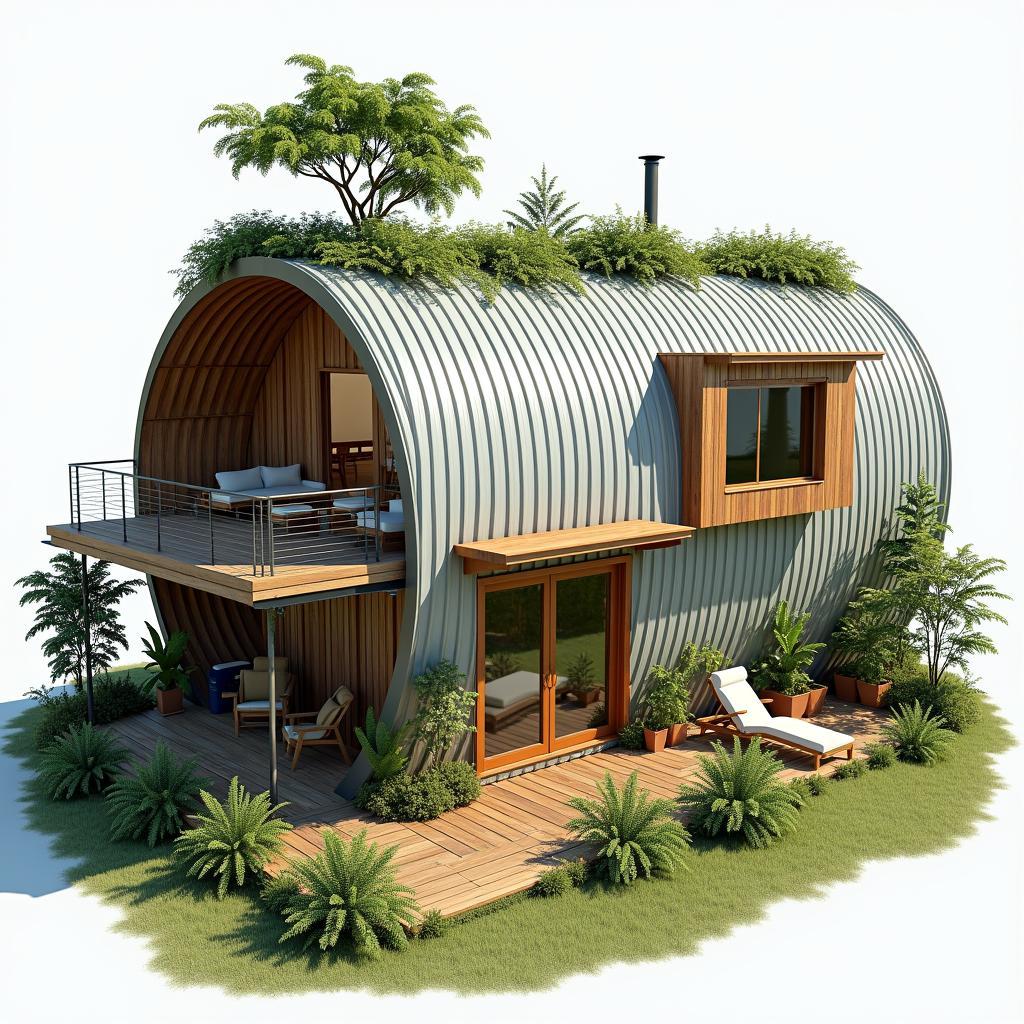 Nha ong 2 tang mai ton san thuong xanh khu vuon tren mai