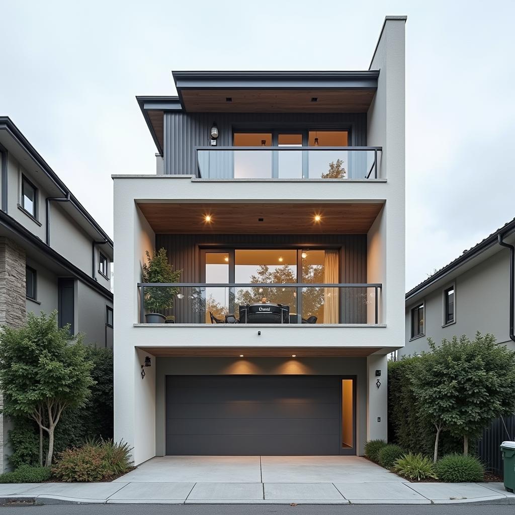 Mẫu nhà ống có gara ô tô thiết kế tiết kiệm diện tích, tận dụng tối đa không gian chiều dọc của ngôi nhà