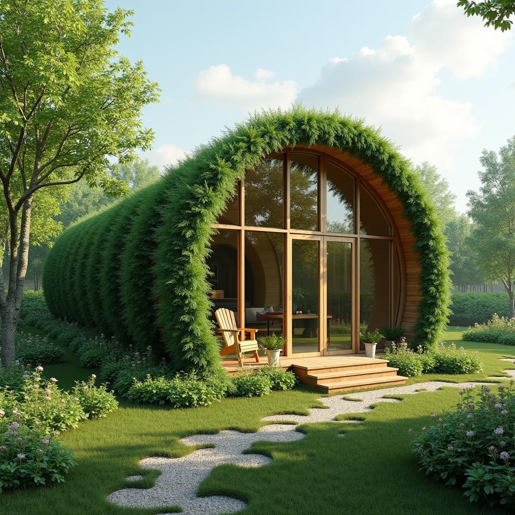 Mẫu nhà ống thiết kế xanh, thân thiện với môi trường, sử dụng vật liệu tự nhiên, tận dụng ánh sáng và gió tự nhiên