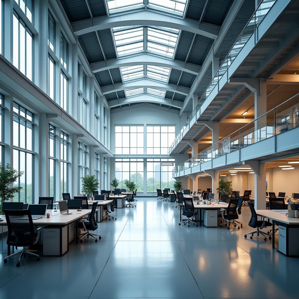 Nha xuong ket hop van phong lam viec hien dai, thiet ke thong minh, toi uu khong gian