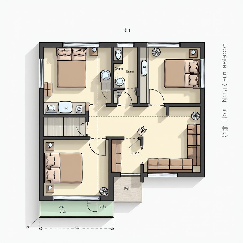 Bản vẽ mặt bằng nhà cấp 4 mái nhật 3 phòng ngủ, tối ưu hóa không gian sống cho gia đình nhiều thành viên