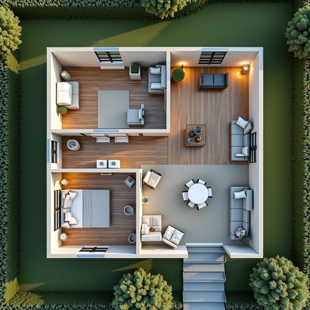 Mẫu nhà cấp 4 chữ L thiết kế thông thoáng và độc đáo