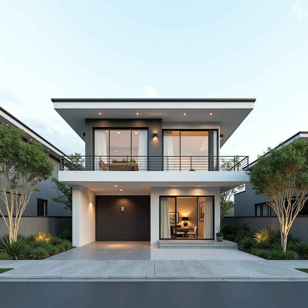 Mẫu nhà cấp 4 mái bằng hiện đại với thiết kế vuông vắn và tối giản