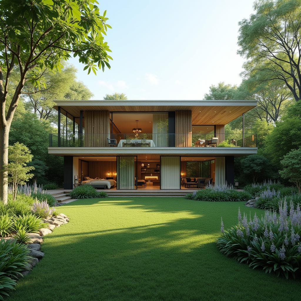 Mẫu nhà cấp 4 có sân vườn xanh mát và thư giãn