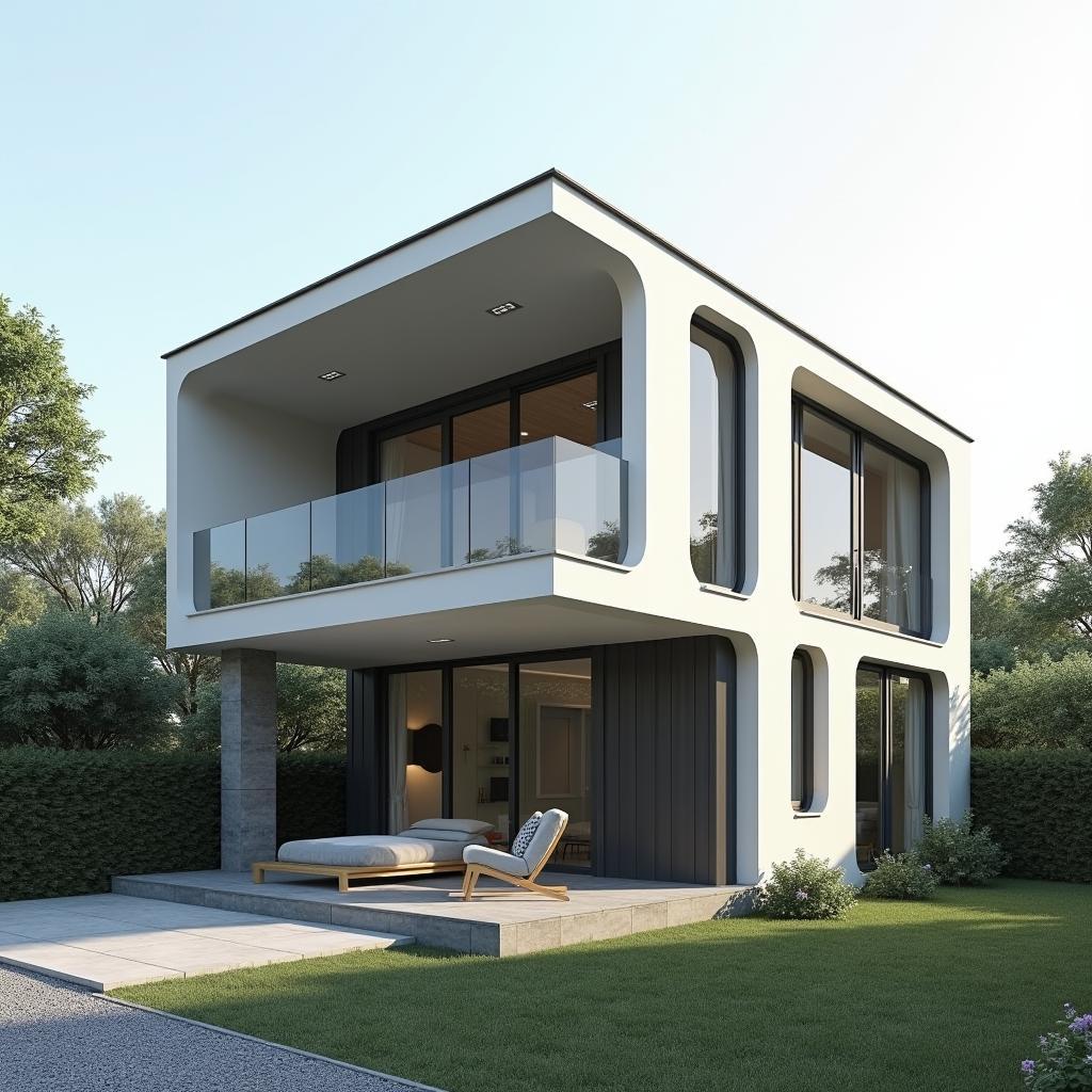 Mẫu nhà ống 2 tầng mái bằng hiện đại với mặt tiền tối giản và cửa sổ lớn