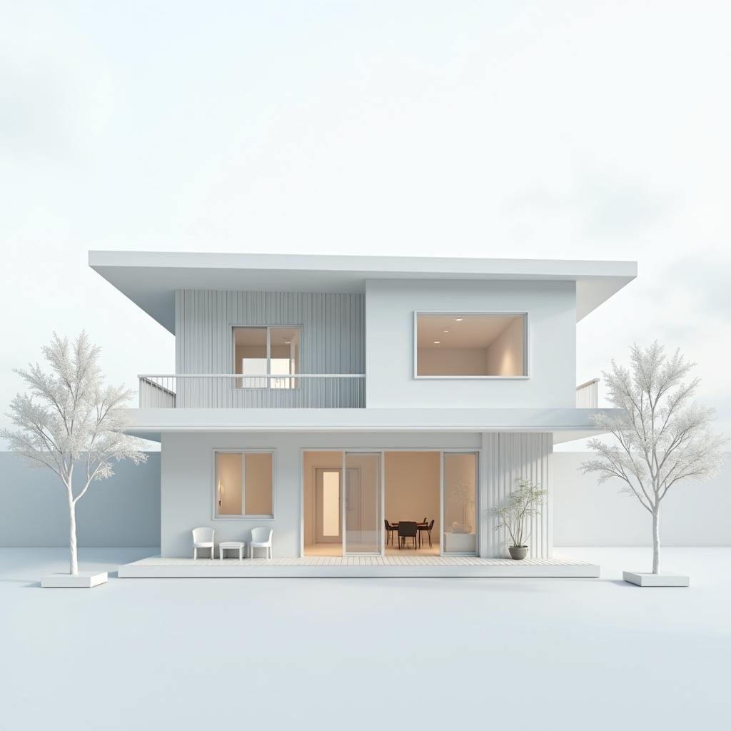 Mẫu nhà ống 2 tầng mái Nhật đơn giản với tông màu trắng chủ đạo