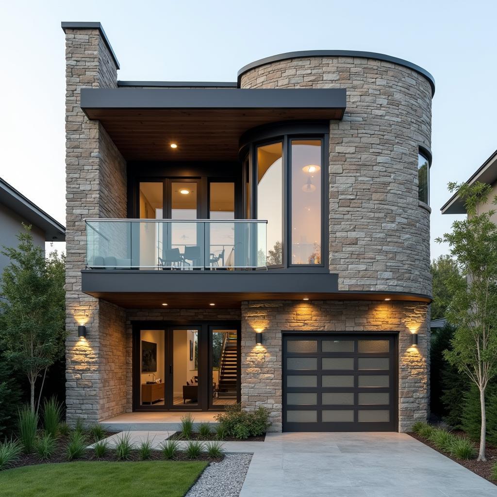 Mặt tiền nhà ống 2 tầng ốp đá tự nhiên sang trọng và bền bỉ